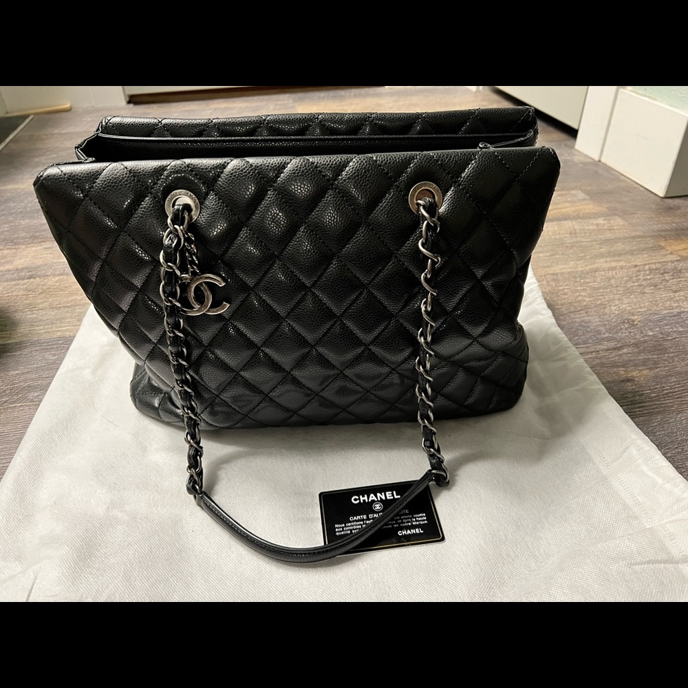 Chanel City Shopping Tote Quilted Caviar Large